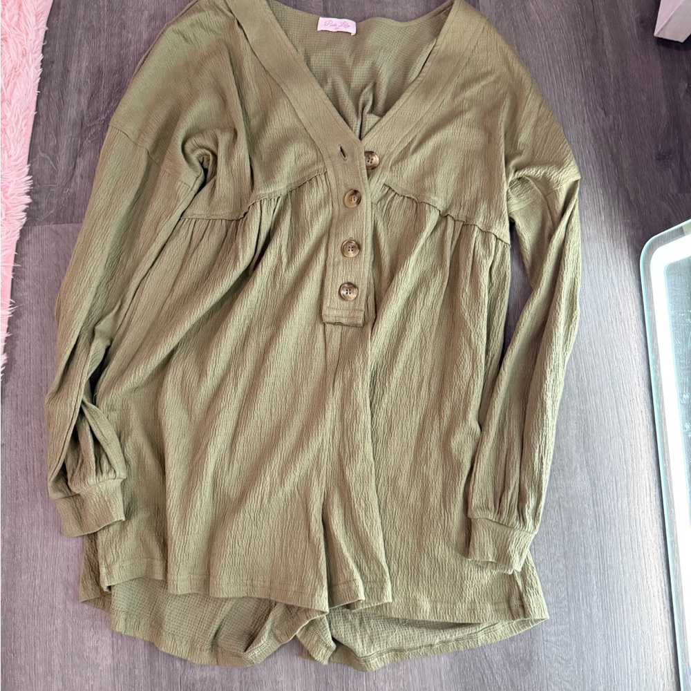 Pink Lily Tan Buttoned Blouse
